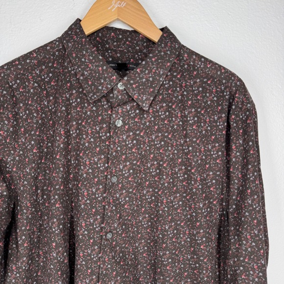 John Varvatos Mens Floral Button Down Shirt Large Brown Oxford - Picture 5 of 8